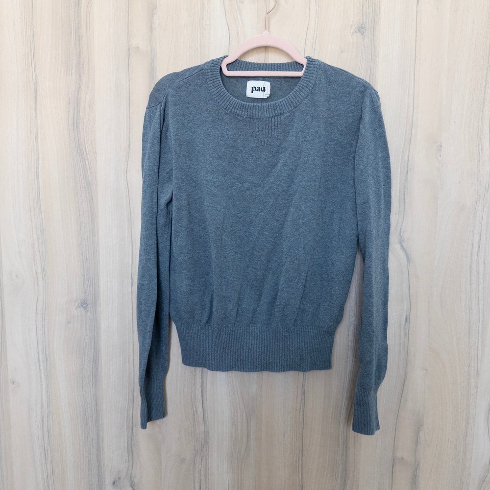 Pact Women Organic Cotton Sweater S Gray Crew Neck Minimalist Sustainable Preppy